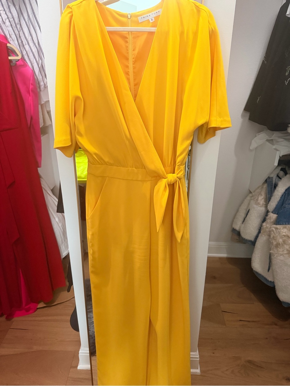 Trina Turk Yellow Wrap Jumpsuit with Tie Waist